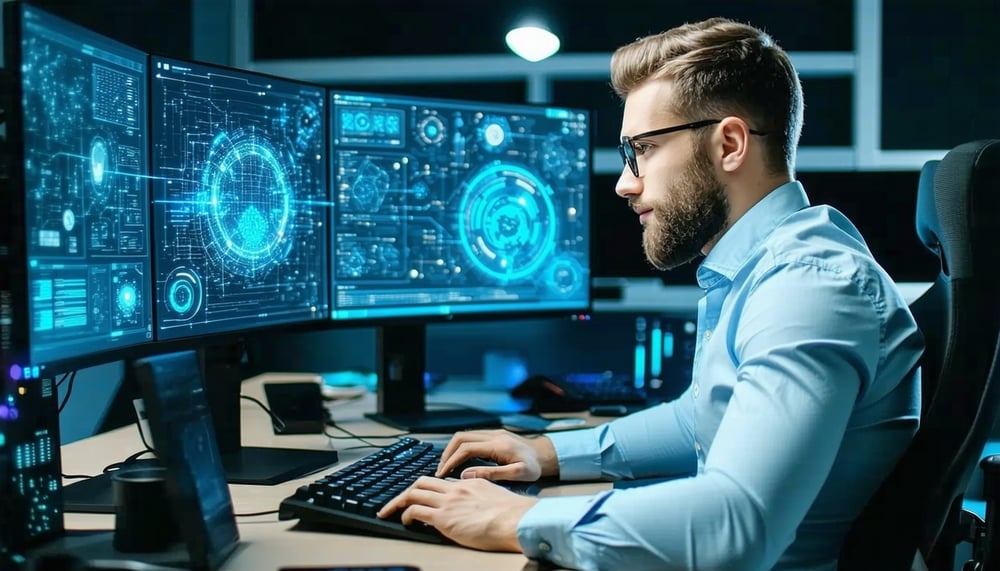 IT professional working on a computer, symbolizing the pursuit of knowledge and skills in technology. IT professional working on a computer, symbolizing the pursuit of knowledge and skills in technology.