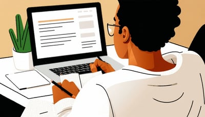 Illustration of a person studying online with digital resources Illustration of a person studying online with digital resources